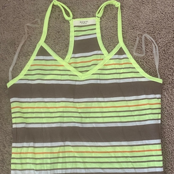 NEW Neon Yellow Striped Cami Tank Top Medium M - Picture 2 of 3